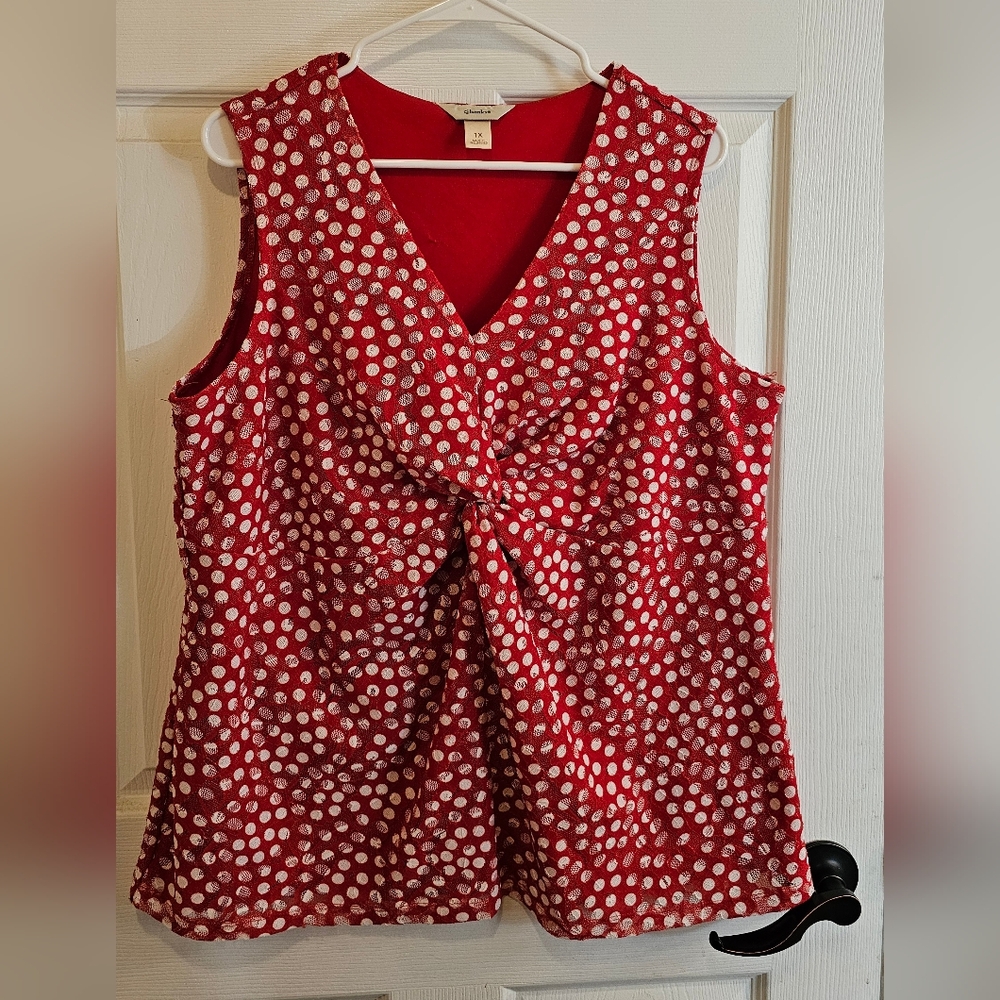 CJ Banks Red Lace Polka Dot Sleeveless Top